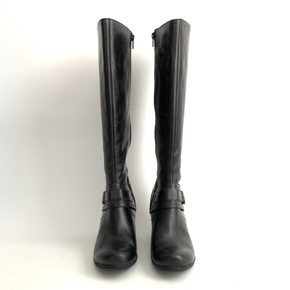 BOC by Born Boots 7.5M Black Tall Leather Harness Buckle Zip Up - Picture 4 of 12